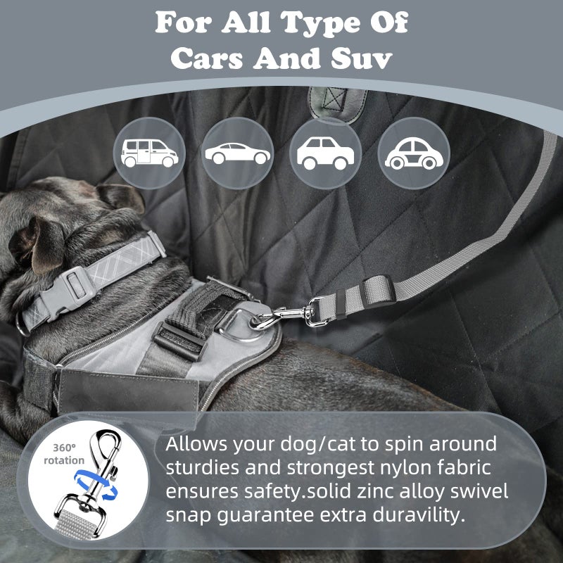 BWOGUE 2 Packs Dog Cat Safety Seat Belt Strap Car Headrest Restraint Adjustable Nylon Fabric Dog Restraints Vehicle Seatbelts Harness Grey - Image 5